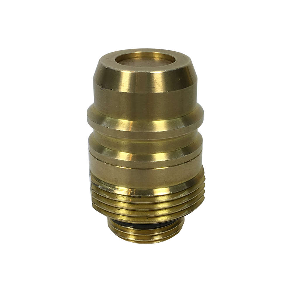 a cylinder shape brass fitting that allows you to refill in Spain